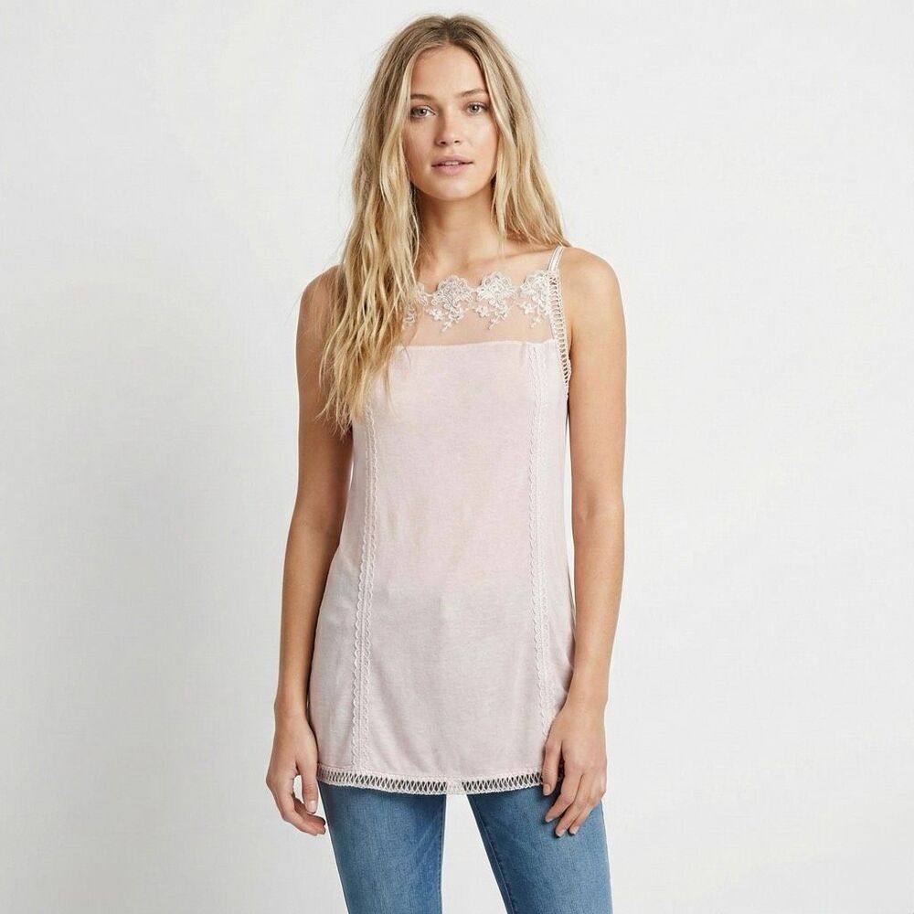 NWT POL Blush Pink Lace Illusion Tunic Top Coquette Fairycore Cottagecore Small
